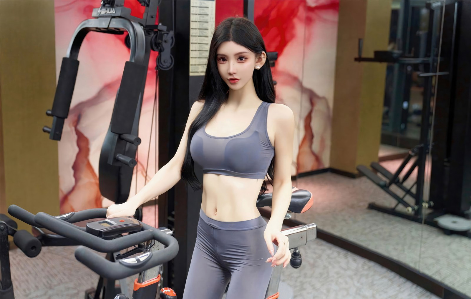周于希极品美臀紧身健身裤性感身材健身房套图（10/18）
