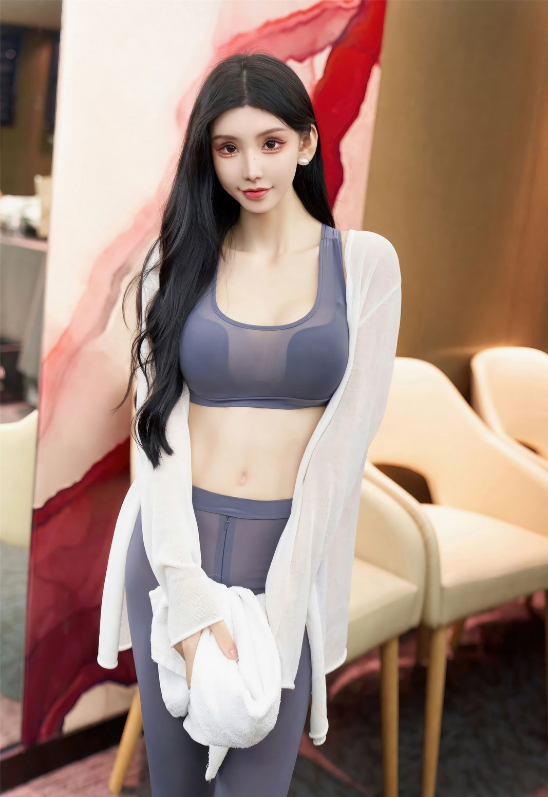 周于希极品美臀紧身健身裤性感身材健身房套图（6/18）